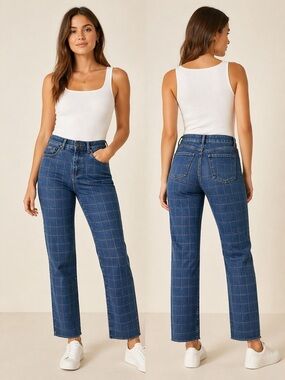 FDJ Christina Windowpane Check Raw Hem Jeans size 6 NWT